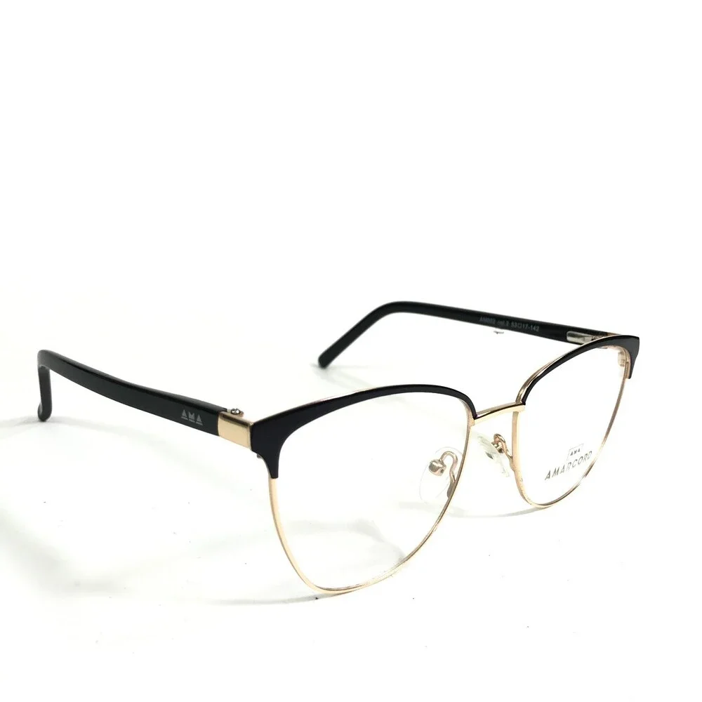 Amarcord Eyeglasses Frames AM002 col.2 Black Gold Cat Eye Wire Rim 53-17-142